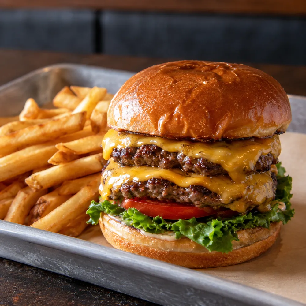 Hamburguesa doble con papas